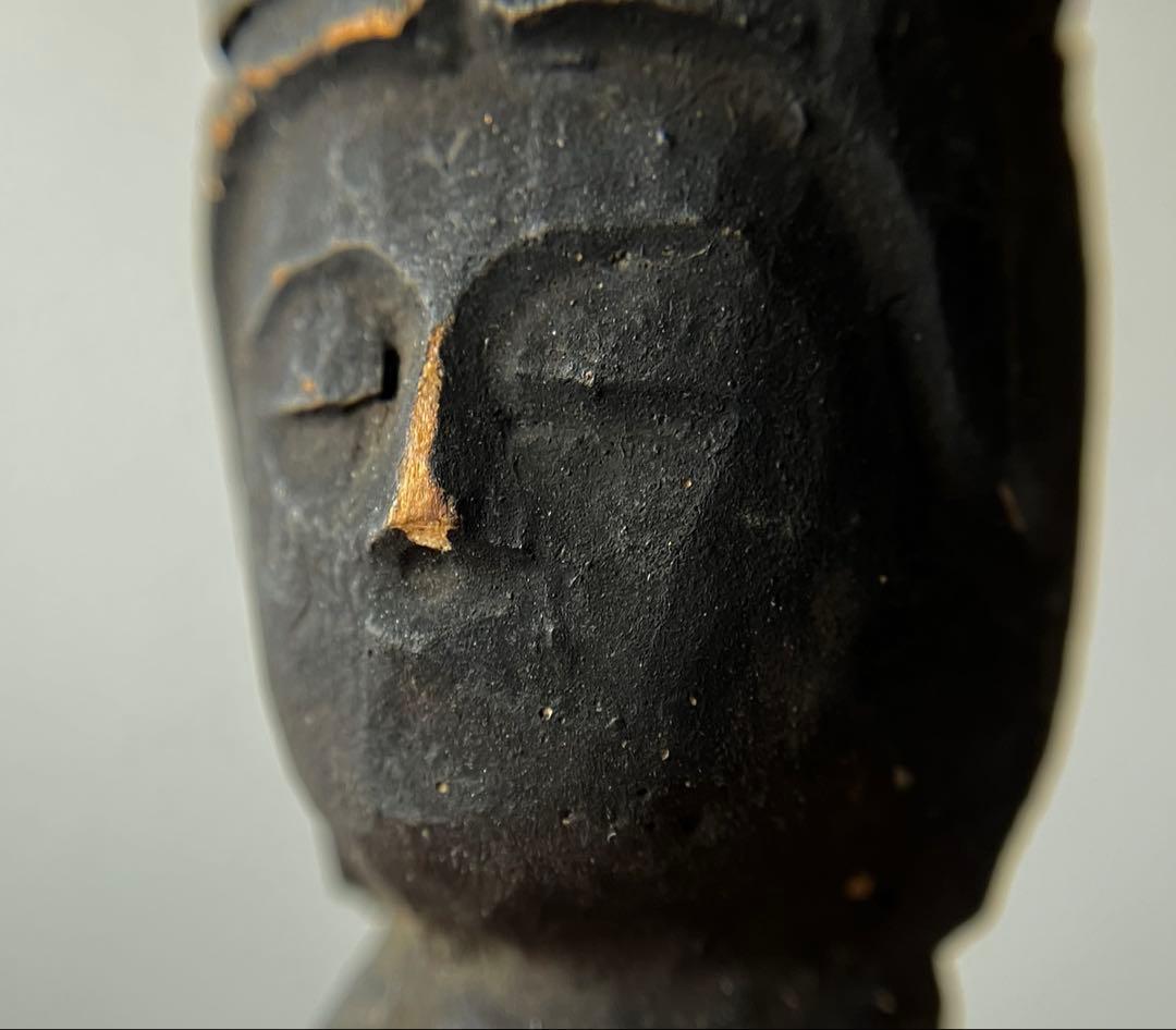 【未だ曇らずも 古い木彫仏頭 約4㎝ 江戸期頃 残欠】地方民間信仰 仏像 骨董