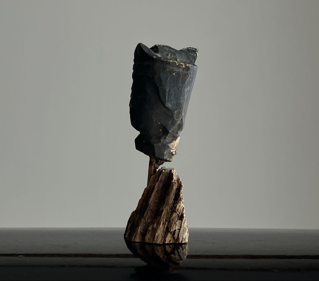 【未だ曇らずも 古い木彫仏頭 約4㎝ 江戸期頃 残欠】地方民間信仰 仏像 骨董