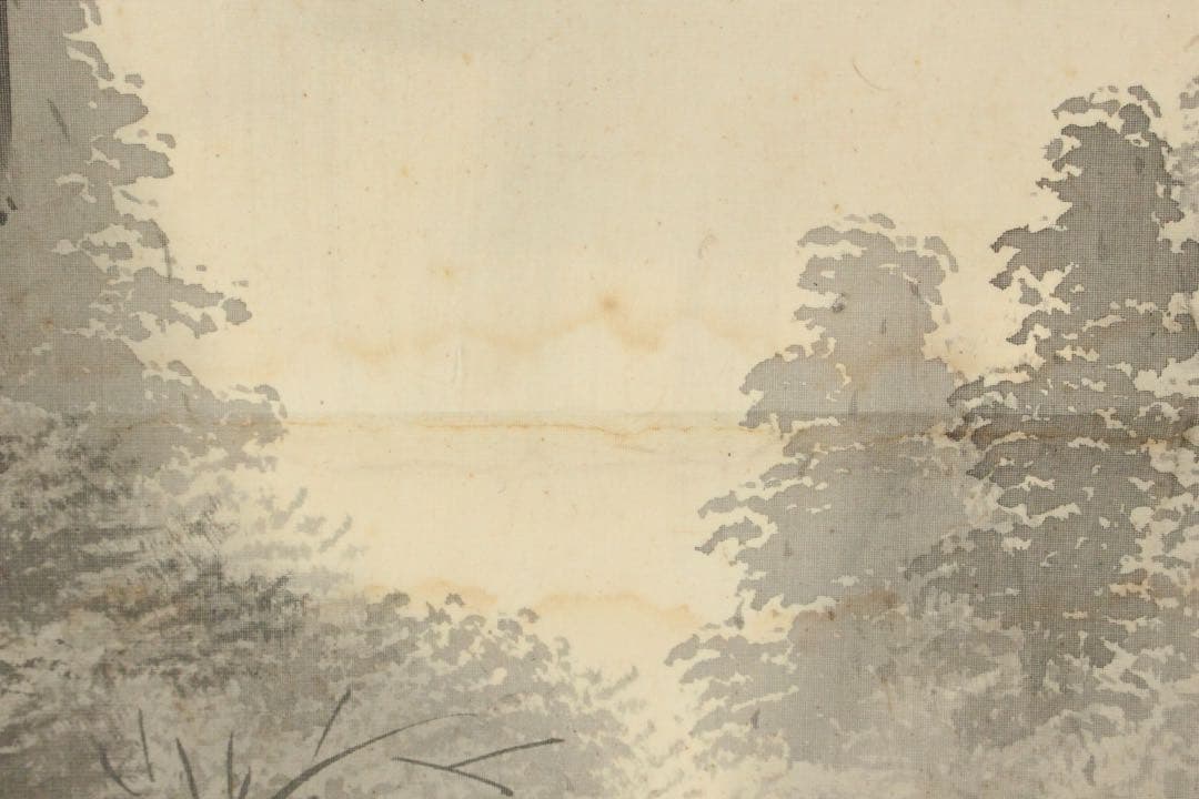 No5730 掛軸　広瀬東畝　山水図　絹本　日本画　古画　絵画　古美術　送料無料