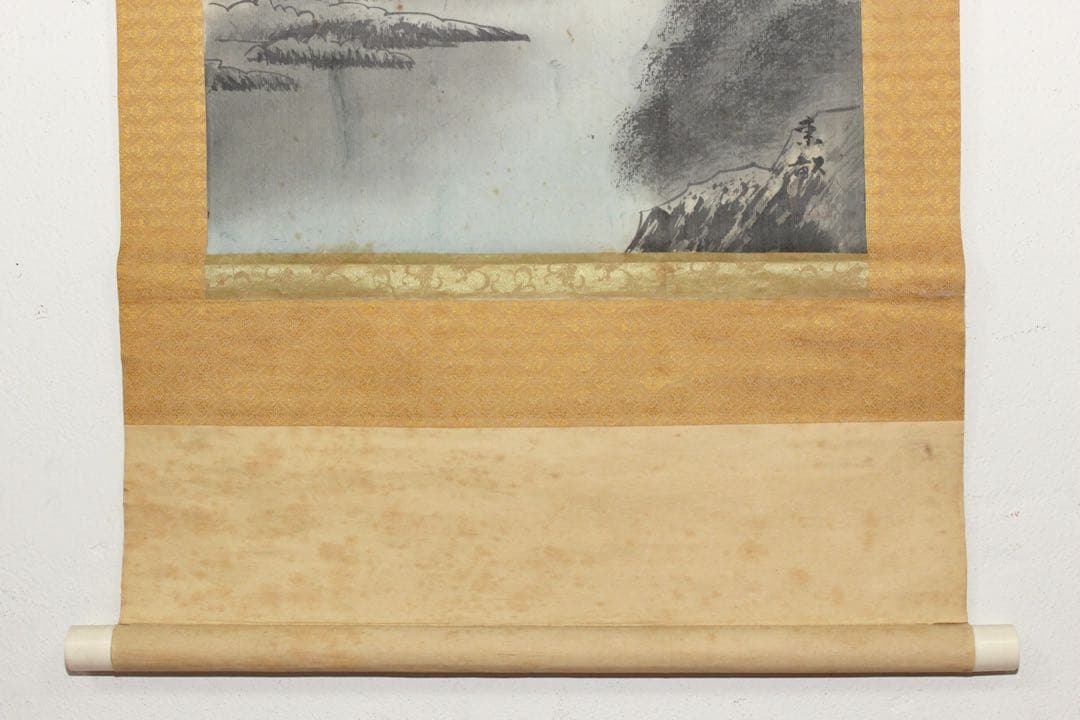No5730 掛軸　広瀬東畝　山水図　絹本　日本画　古画　絵画　古美術　送料無料