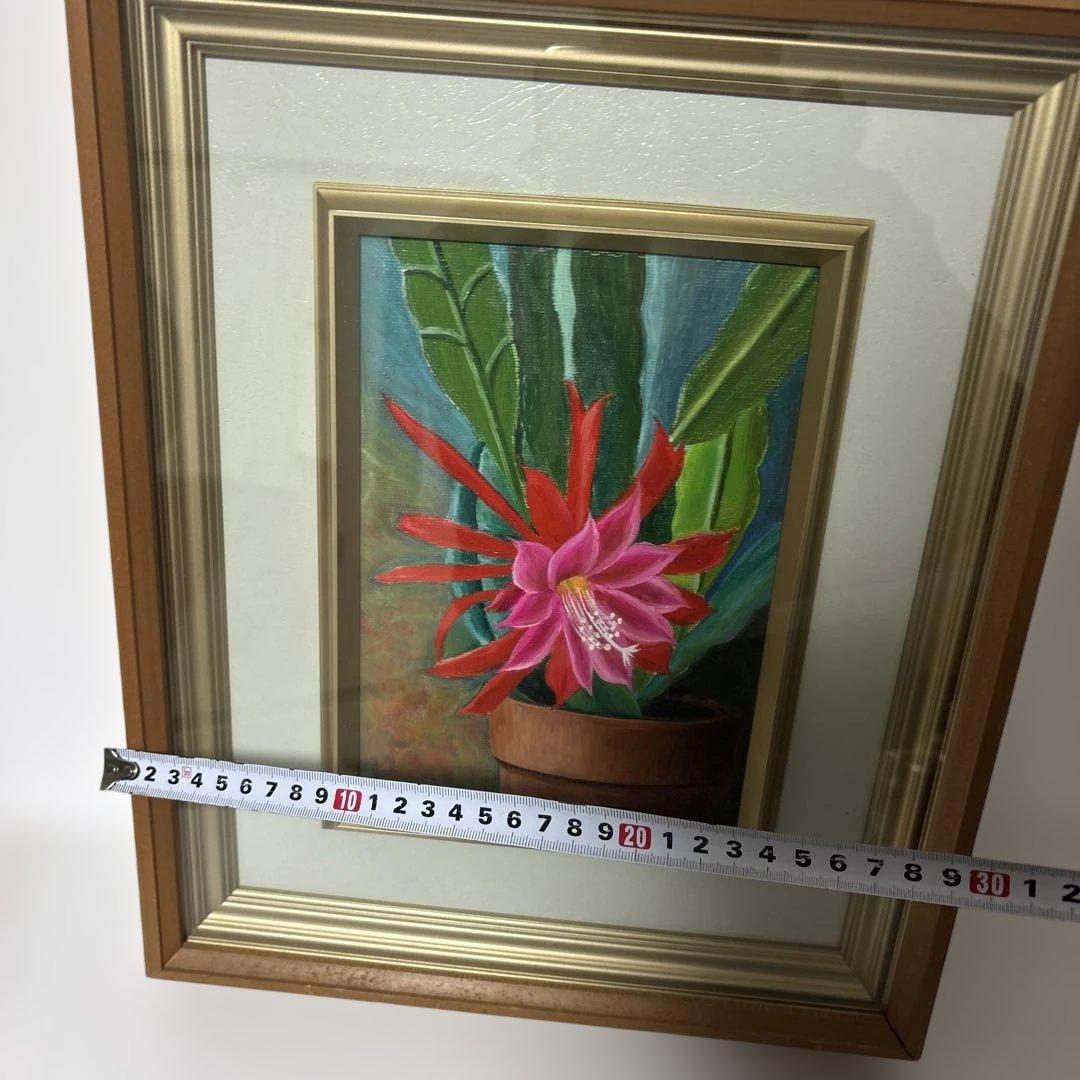 花の油彩画 木製フレーム付き