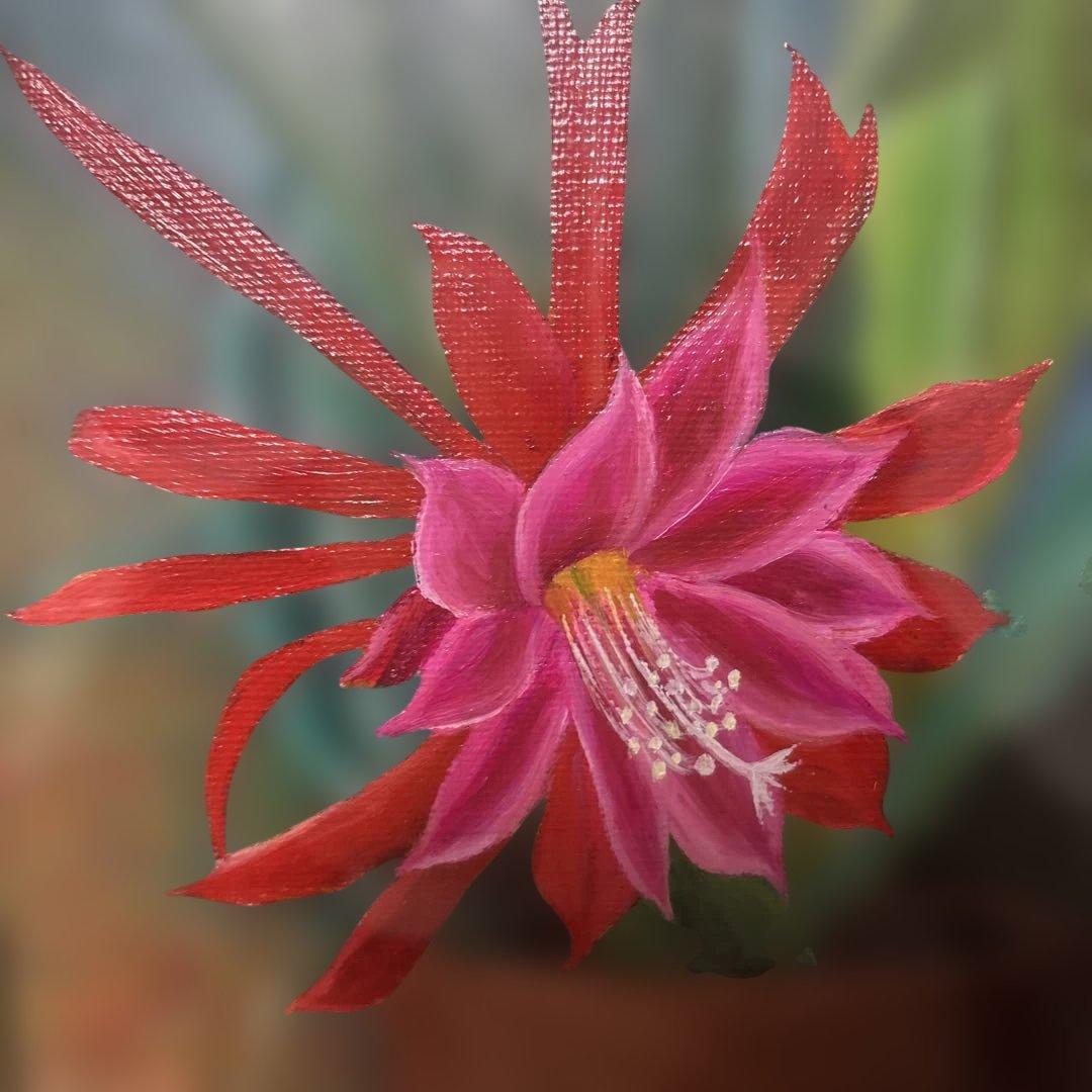 花の油彩画 木製フレーム付き