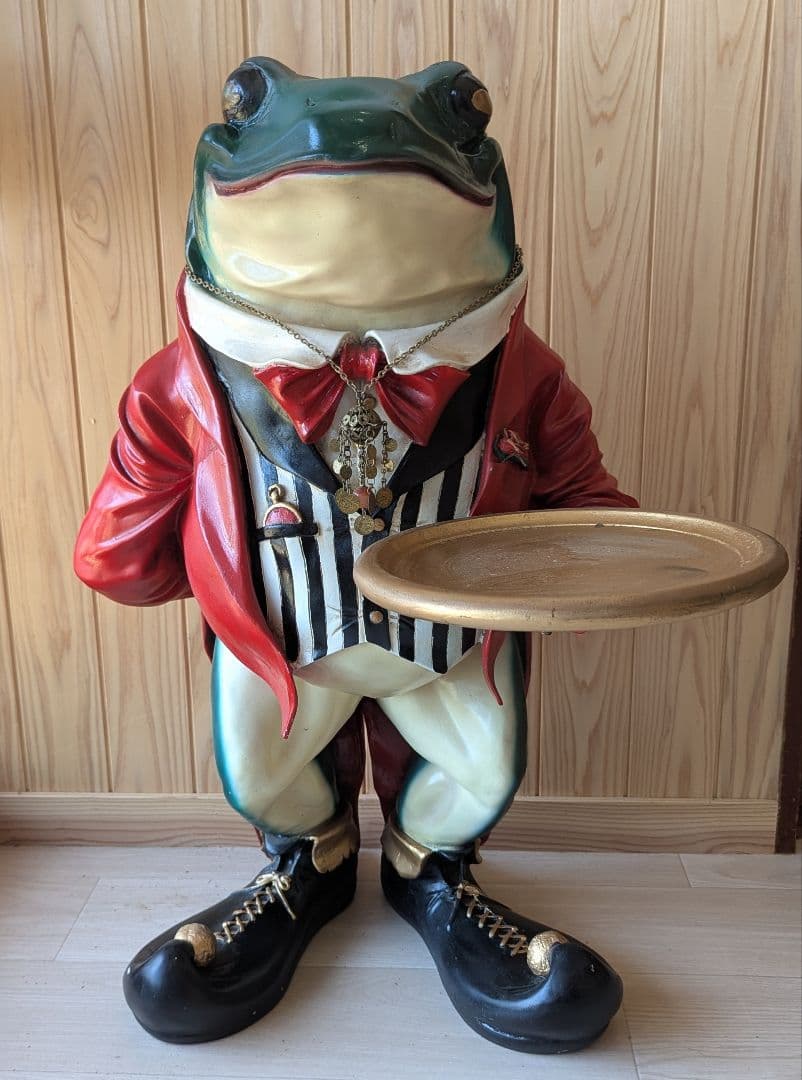 大型 カエル オブジェ ウェイター風 約75cm ヴィンテージ風 ディスプレイ