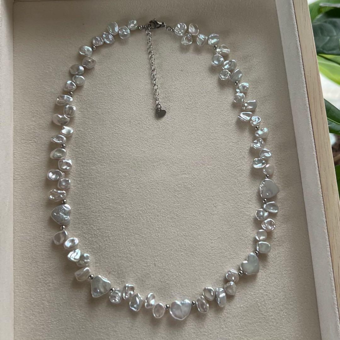 バロックパールネックレス　ハートパール　花びらケシパール　一連パールネックレス