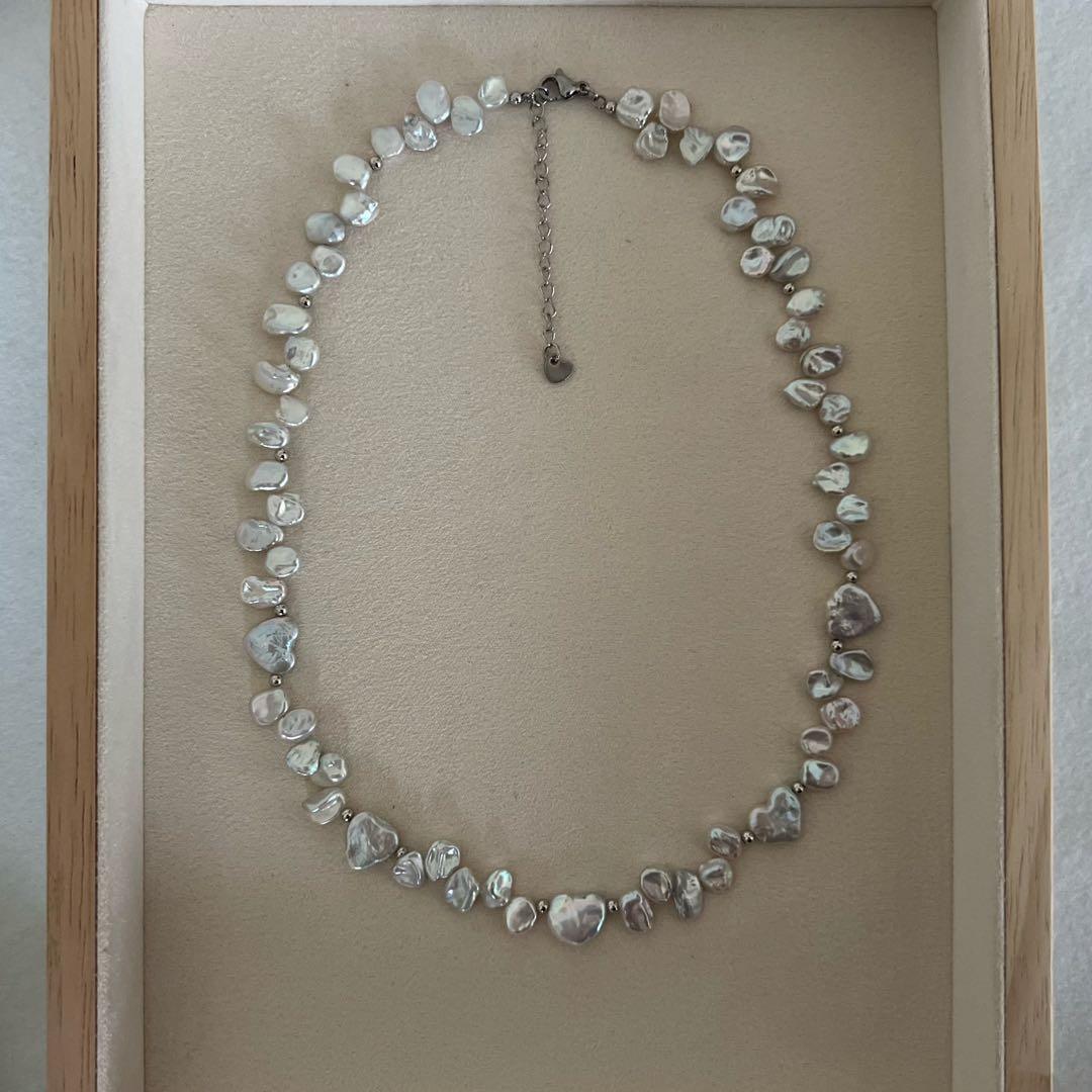 バロックパールネックレス　ハートパール　花びらケシパール　一連パールネックレス
