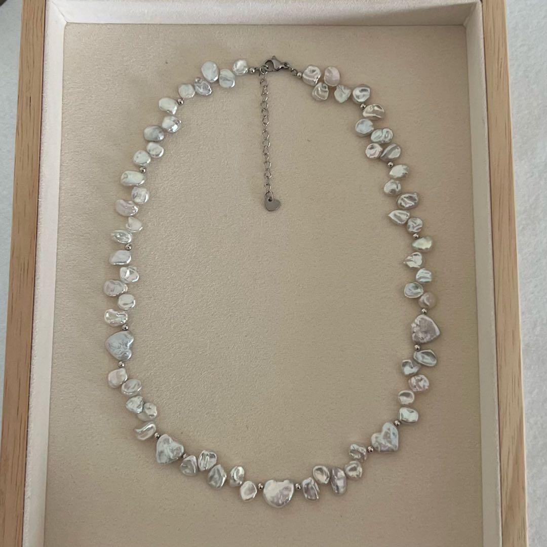 バロックパールネックレス　ハートパール　花びらケシパール　一連パールネックレス