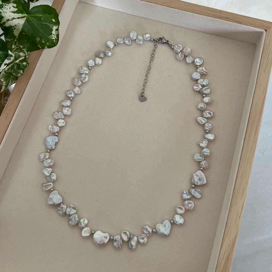 バロックパールネックレス　ハートパール　花びらケシパール　一連パールネックレス