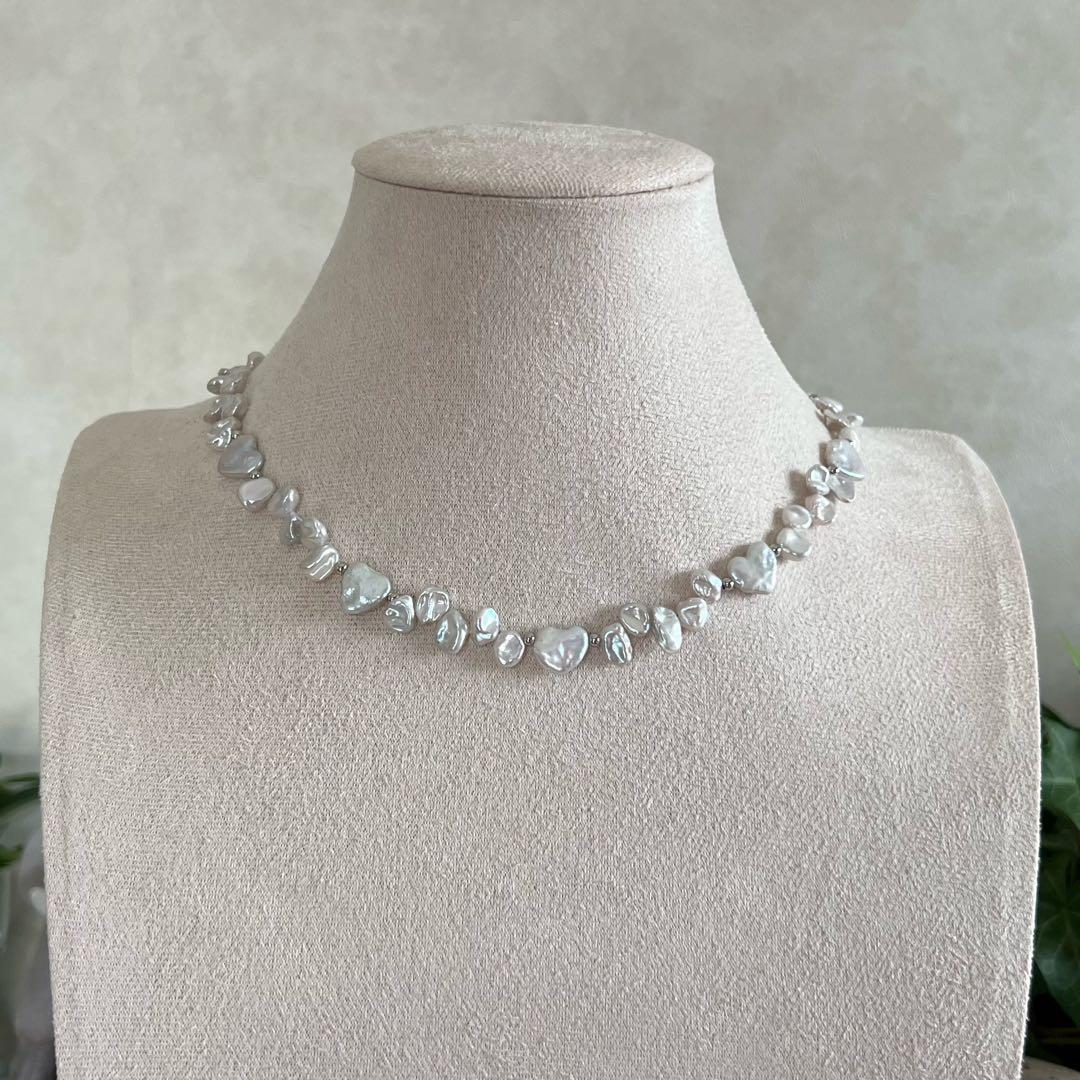 バロックパールネックレス　ハートパール　花びらケシパール　一連パールネックレス