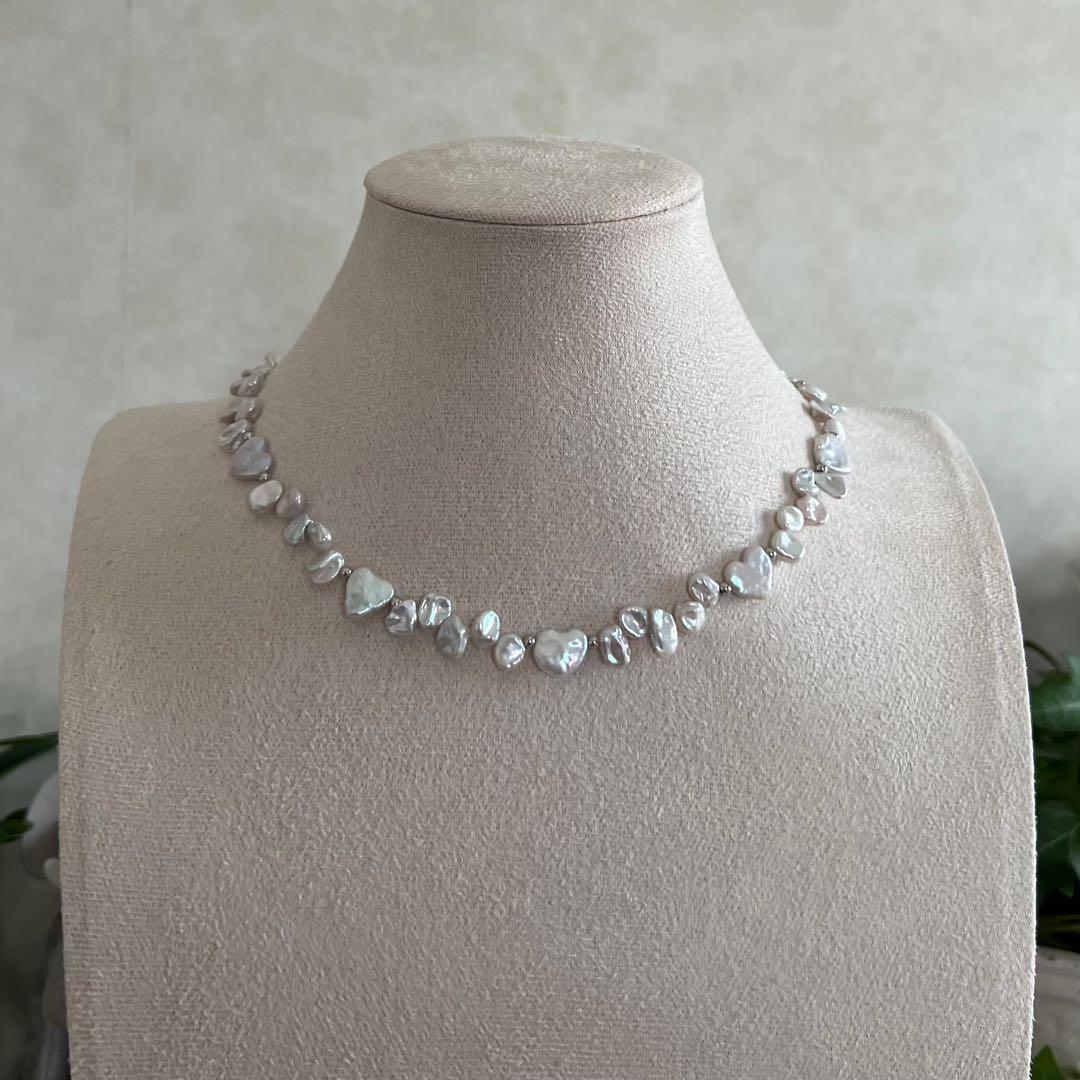 バロックパールネックレス　ハートパール　花びらケシパール　一連パールネックレス