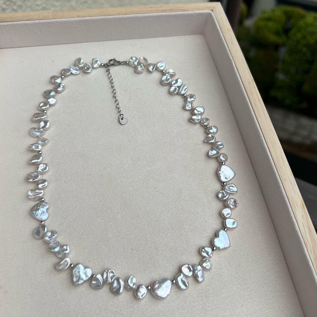 バロックパールネックレス　ハートパール　花びらケシパール　一連パールネックレス