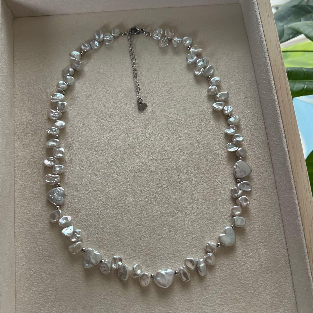 バロックパールネックレス　ハートパール　花びらケシパール　一連パールネックレス