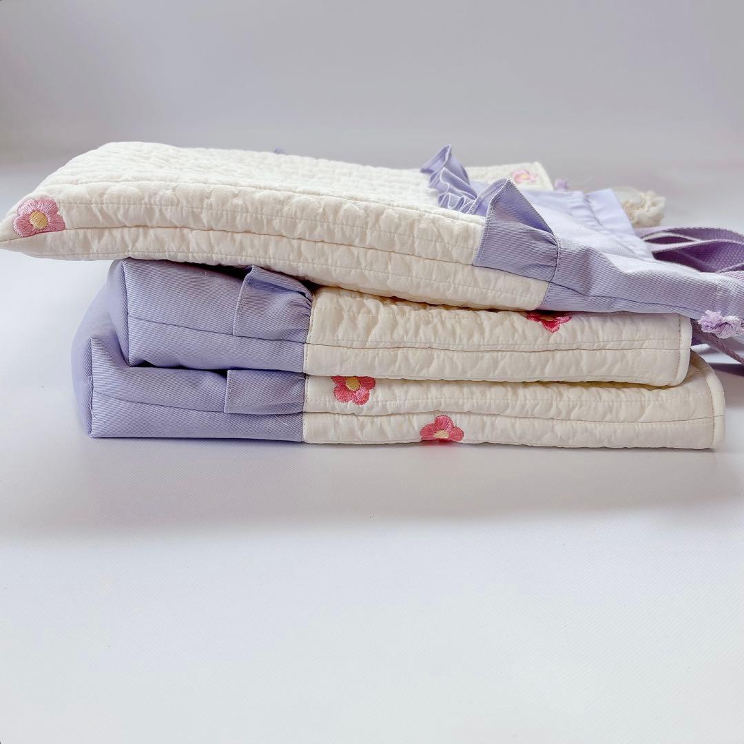 ヌビ　お花　刺繍生地　レッスンバッグ　上履き袋　体操着袋　キルト　キルティング