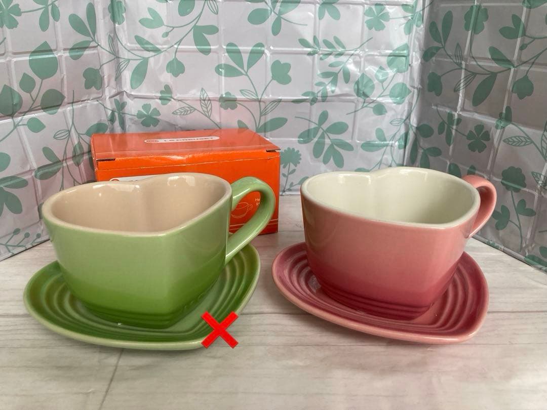 最終　LECREUSET ルクルーゼ　ハートカップ　ピンク　グリーン　3点セット