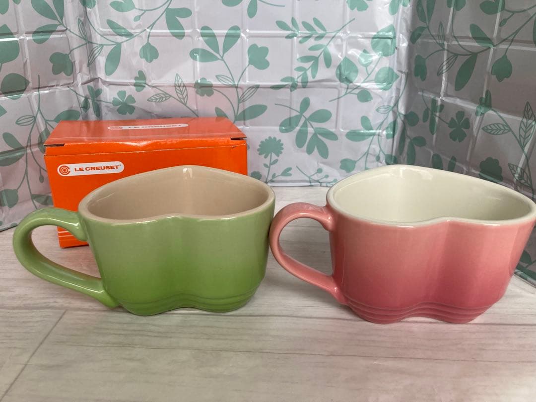 最終　LECREUSET ルクルーゼ　ハートカップ　ピンク　グリーン　3点セット
