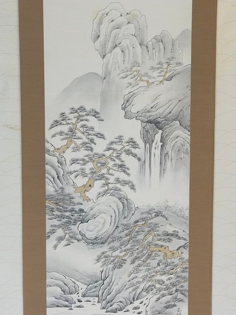 ♥☆彡♥　未使用　♥日本画♥　掛軸　山水図【志峰】共箱付き　掛け軸　骨董　古玩