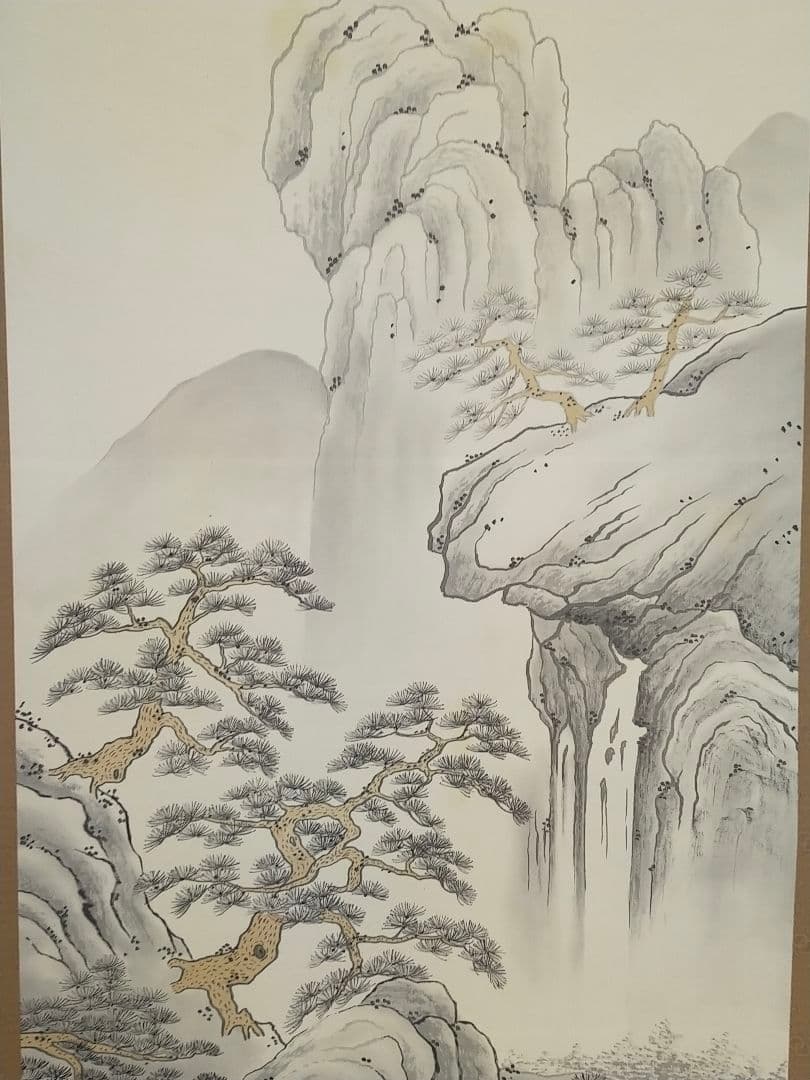 ♥☆彡♥　未使用　♥日本画♥　掛軸　山水図【志峰】共箱付き　掛け軸　骨董　古玩