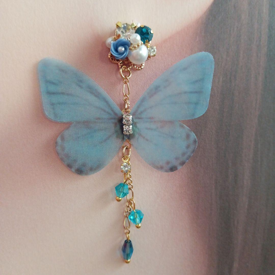 ♡ハンドメイド♡ビジューピアスorイヤリング№392シフォンバタフライ