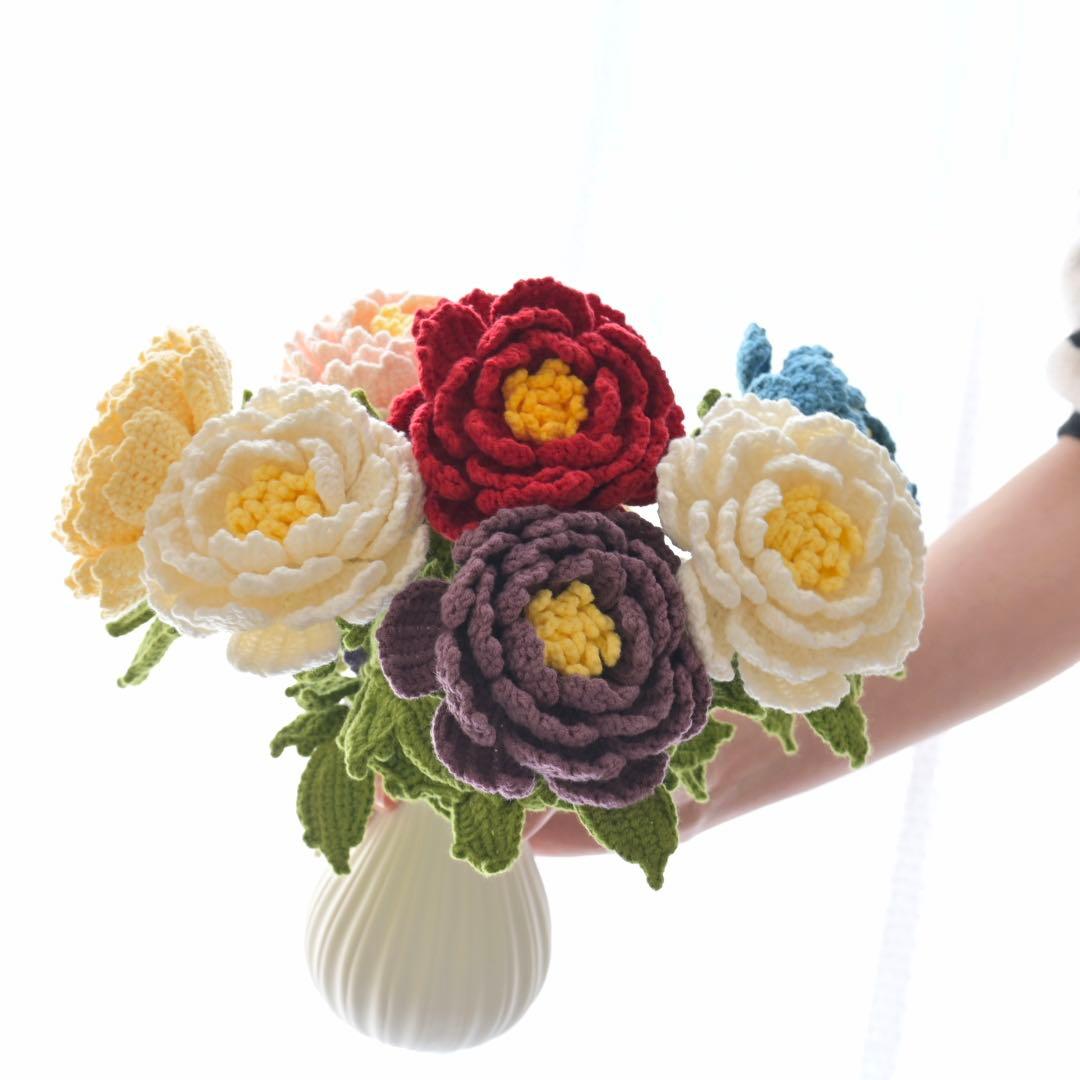 枯れない花　編みぐるみ　牡丹　プレゼント　インテリア