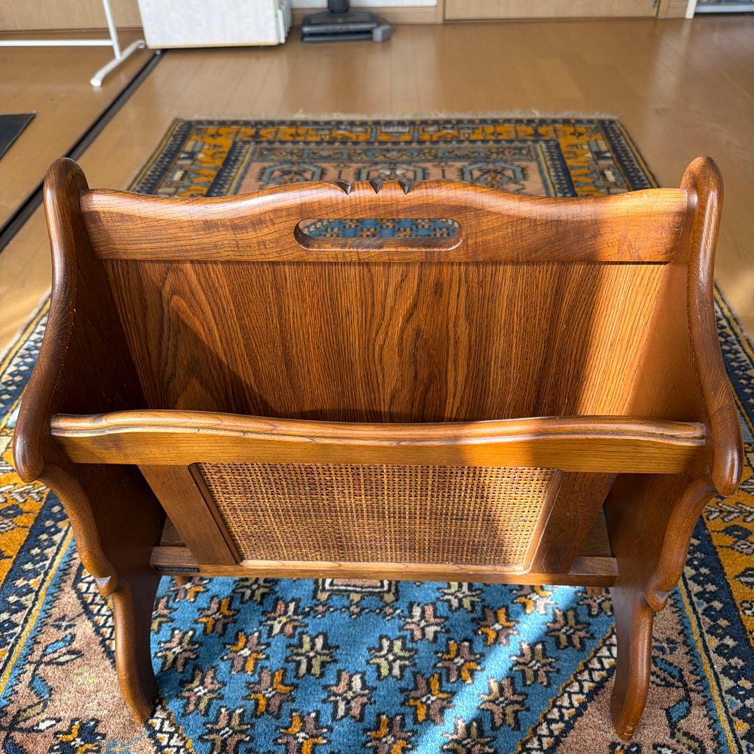 カリモク 木製 籐編 マガジンラック KARIMOKU ラタン ビンテージ 収納