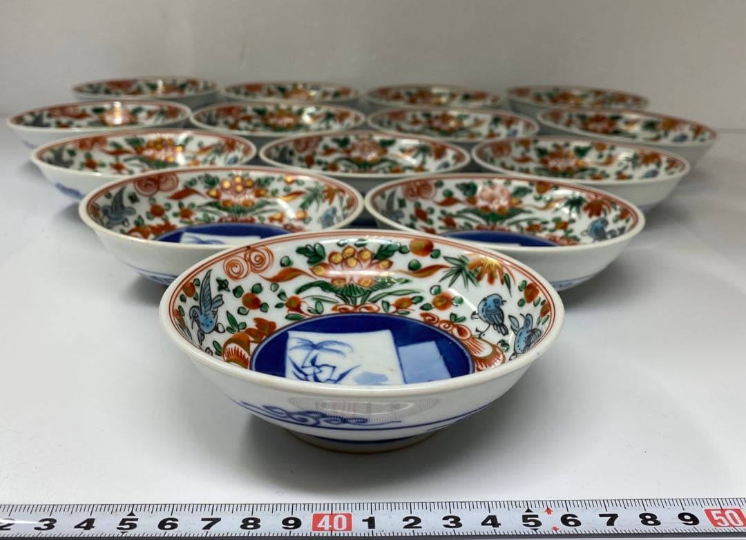 大日本永楽造　呉須赤絵小皿14枚　木箱直径12㎝　東Y7-0314☆2Fトヒサエ