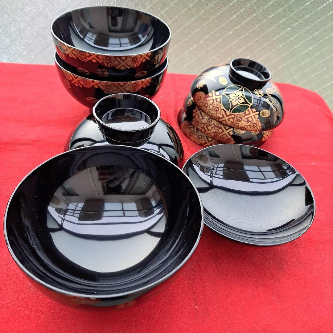 【会津漆器　御吸物椀×4客】天然木製　錦絵　長期保管品