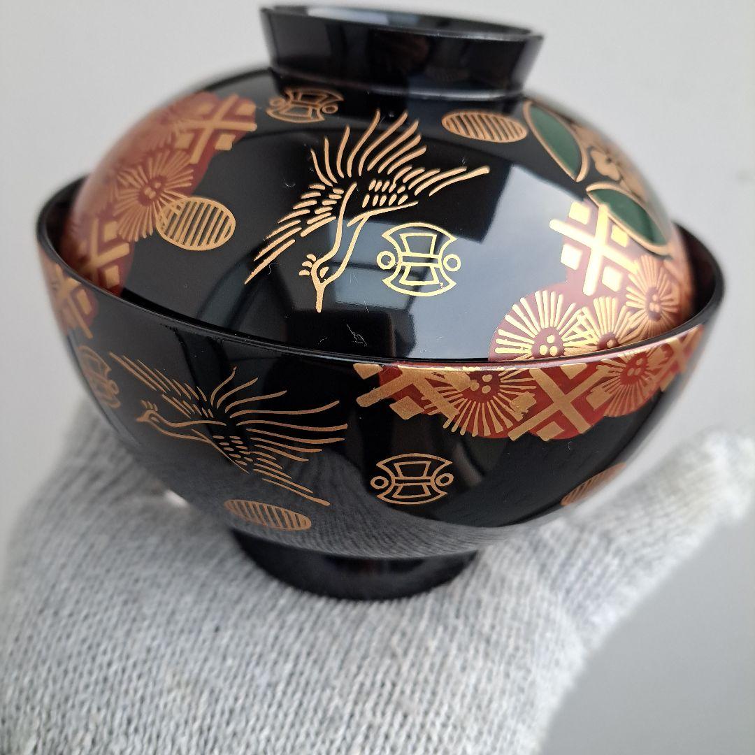 【会津漆器　御吸物椀×4客】天然木製　錦絵　長期保管品