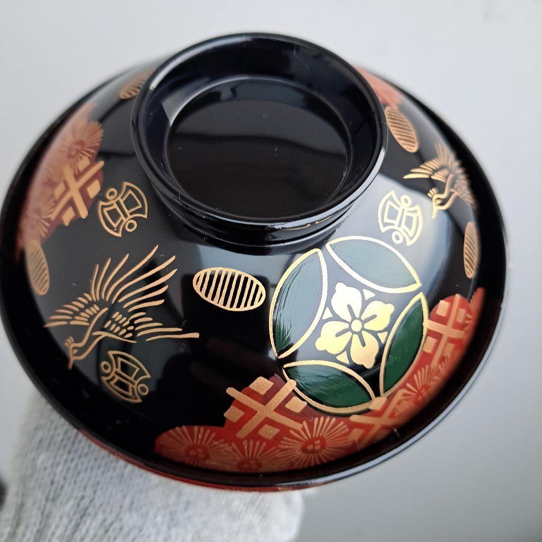 【会津漆器　御吸物椀×4客】天然木製　錦絵　長期保管品