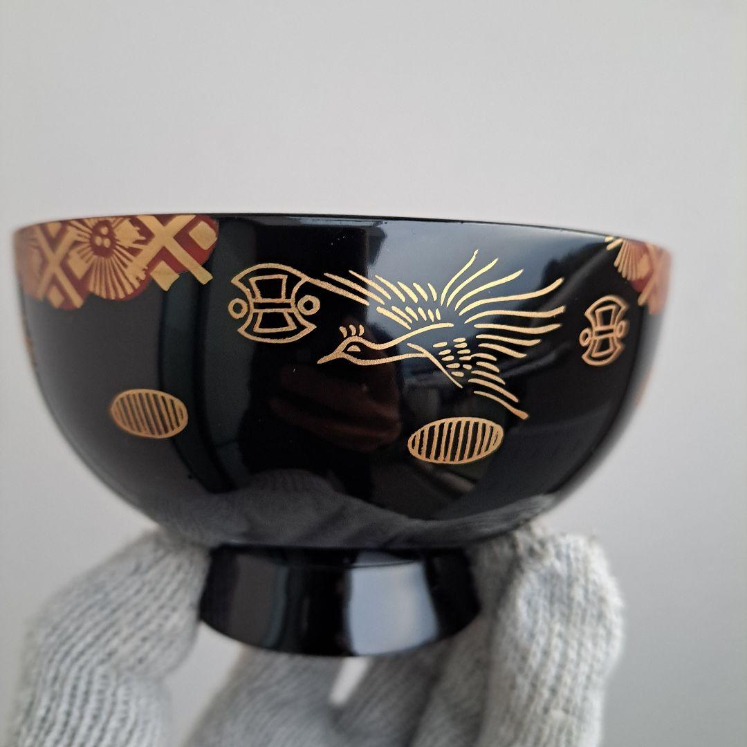 【会津漆器　御吸物椀×4客】天然木製　錦絵　長期保管品