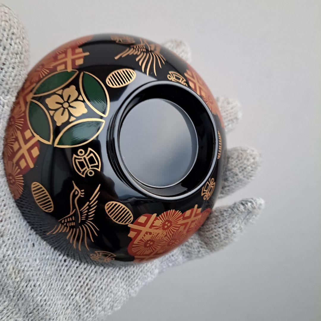 【会津漆器　御吸物椀×4客】天然木製　錦絵　長期保管品