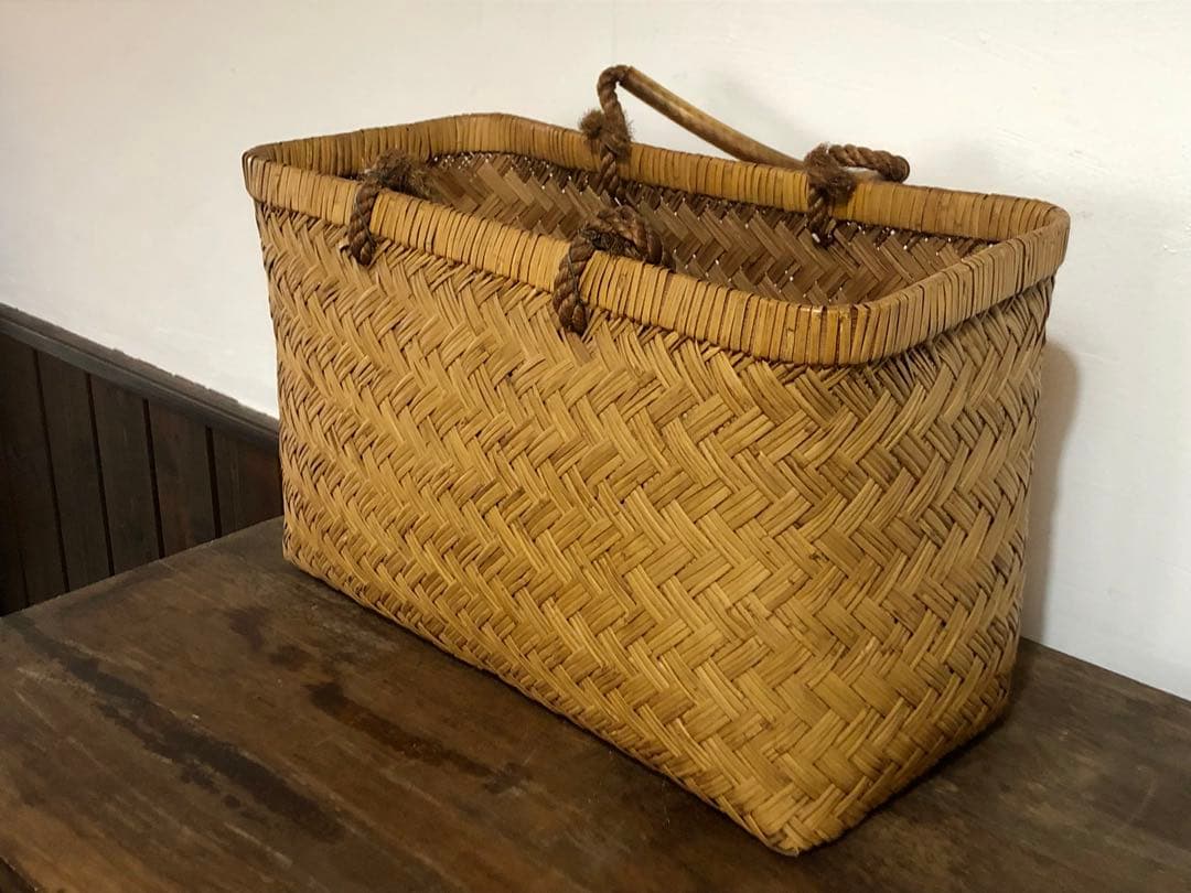 竹籠バッグ 竹カゴ 竹細工 伝統工芸 市場かご 買物かご インテリア 古道具