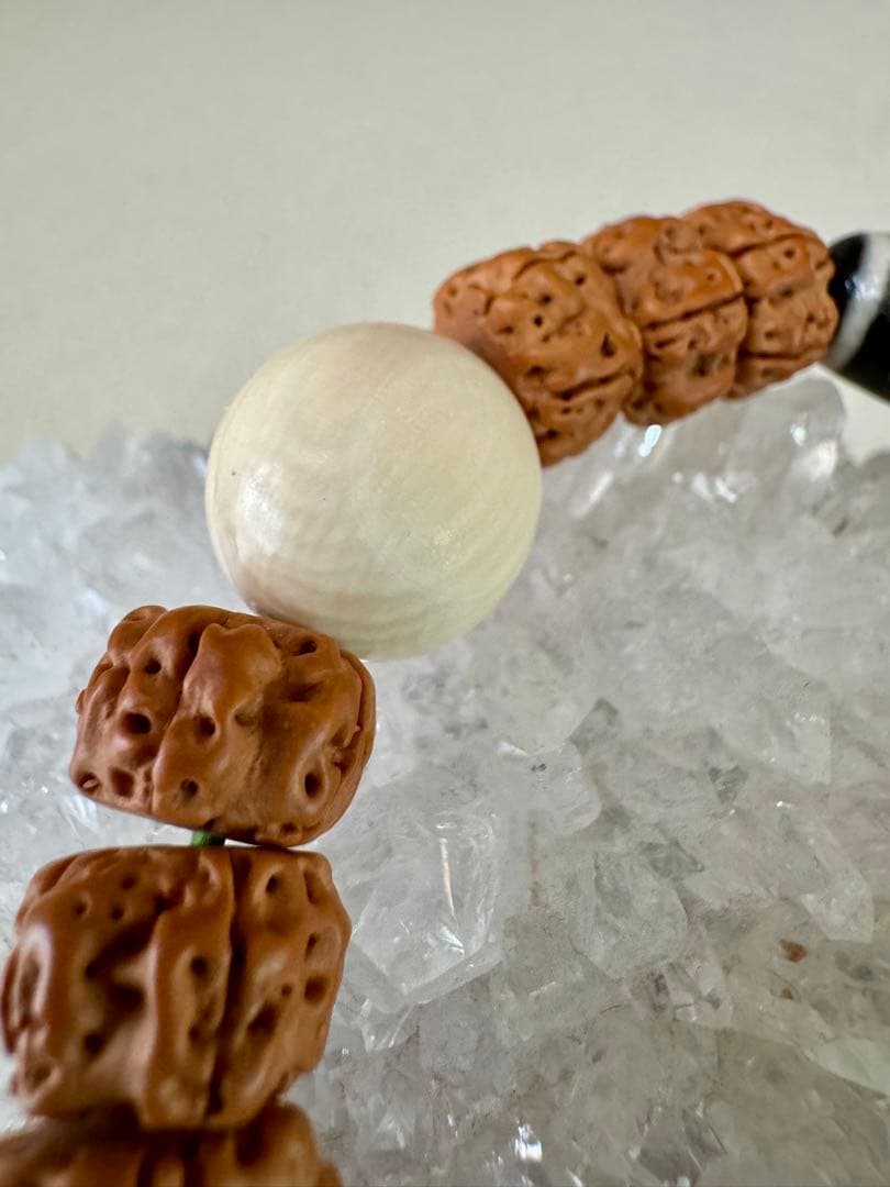 マンモスの牙&蓮師法器天珠&龍眼天珠&ルドラクシャ&鹿の骨のスカルの厄除けブレス