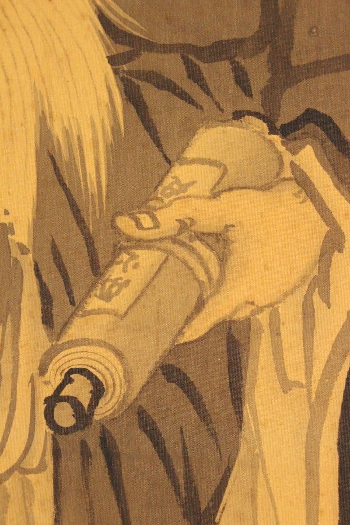 No4986 掛軸　在銘　鶴川　寿老人画賛　絹本　合箱　唐画　日本画　送料無料