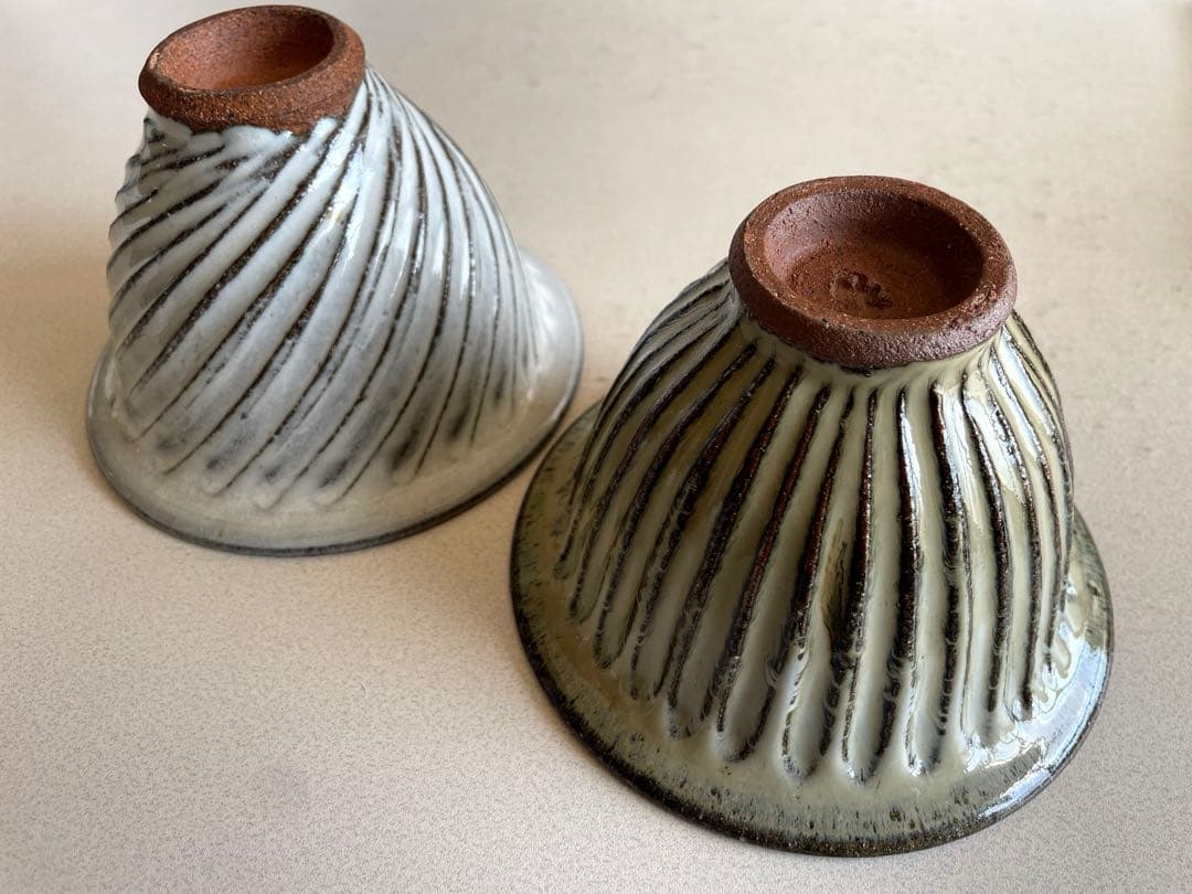 最終‼️ 小代瑞穂窯　福田るい　しのぎ　カフェオレボウル 斜めしのぎ 作家もの　皿
