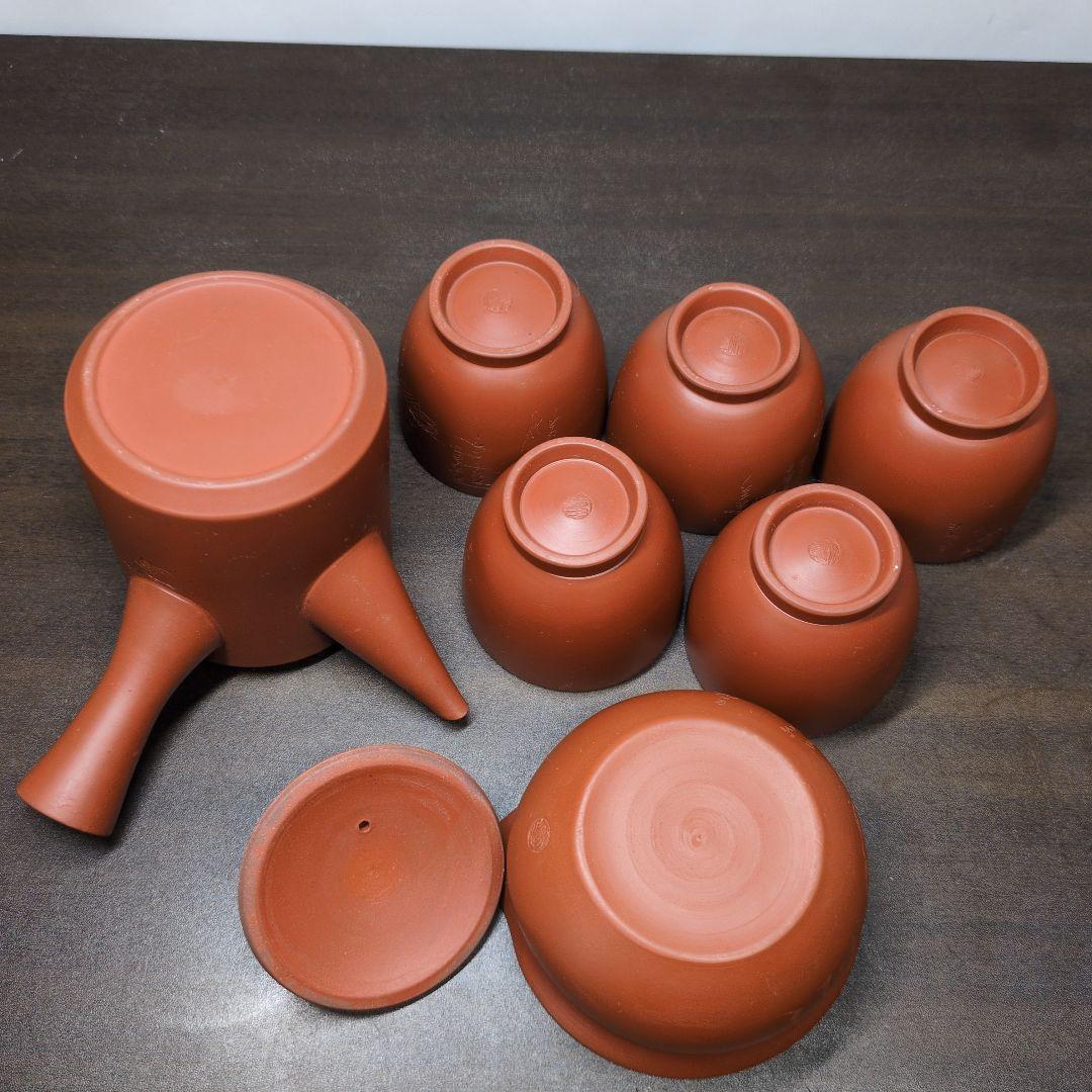 常滑焼 水上暁山 作 朱泥 三十六歌仙文 茶器揃 共布 共箱 煎茶道具