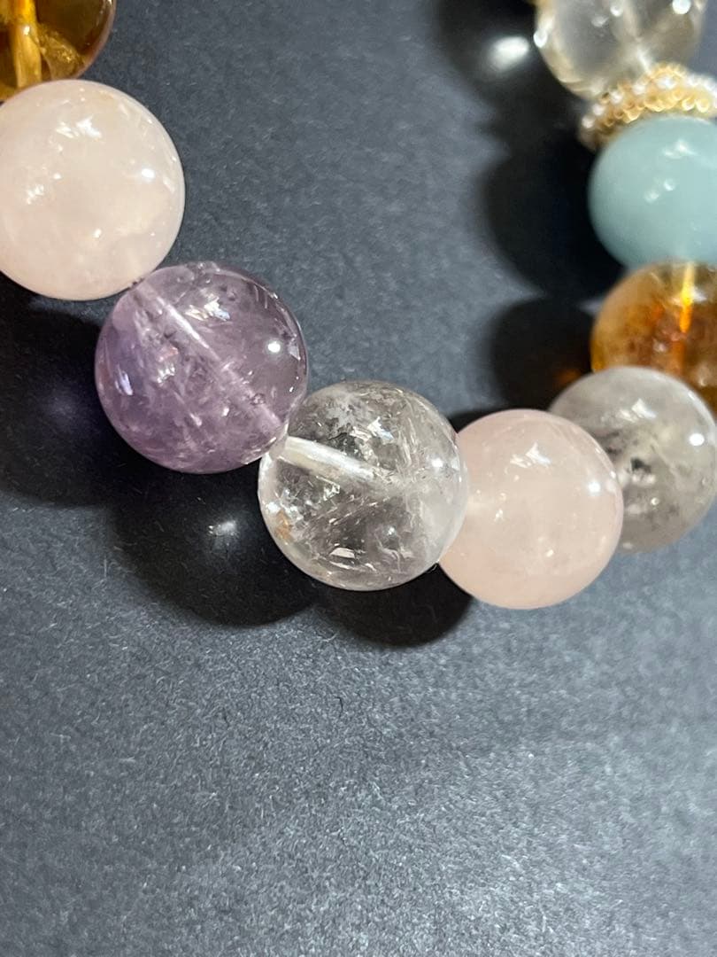 ハートの水入水晶とミックスクォーツのブレスレット