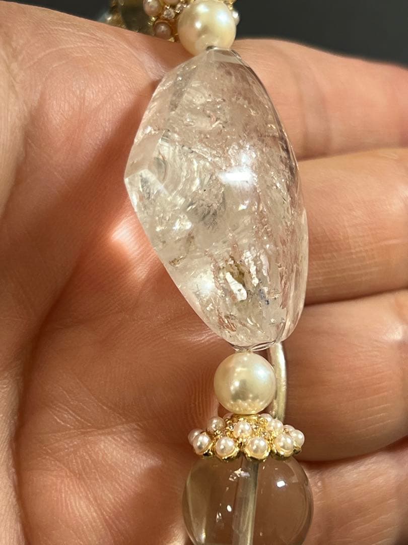 ハートの水入水晶とミックスクォーツのブレスレット