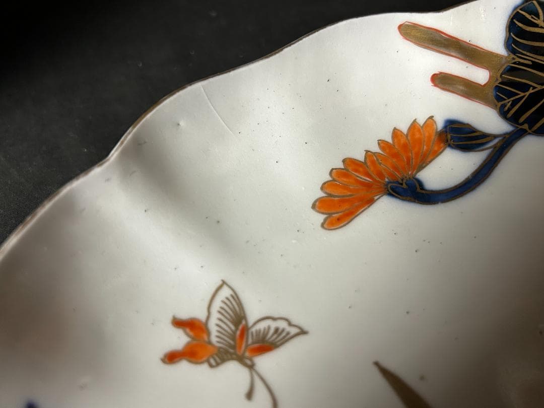 古伊万里 染錦 金彩 花蝶図 八寸皿 5客 江戸後期 パスタ皿 85