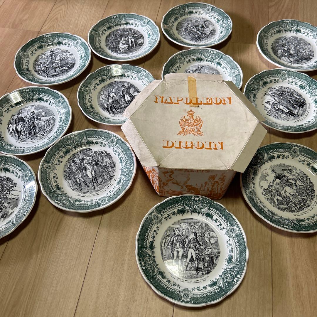 フランス サルグミンヌ 絵皿 陶製プレート 12枚セット アンティーク