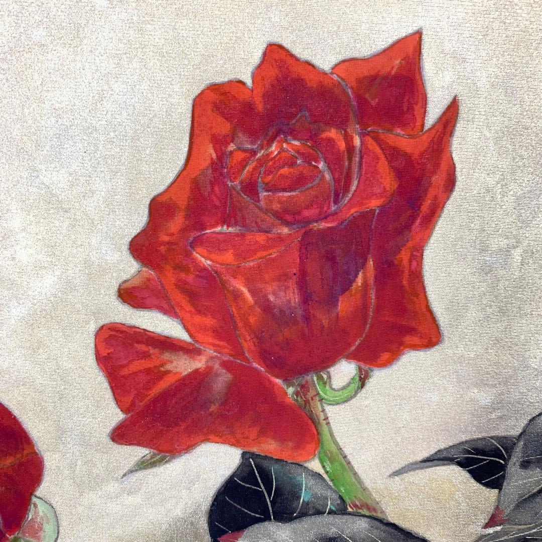 掛軸 正明 薔薇 共箱 金 花 扇形