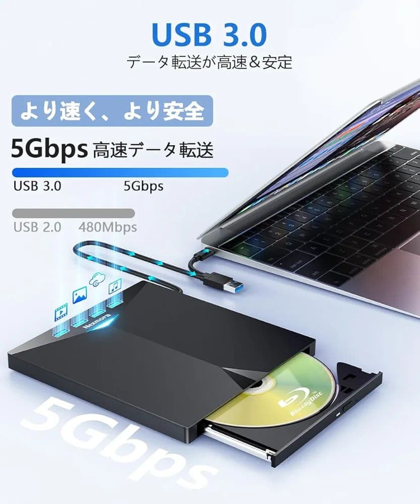 外付けブルーレイプレーヤー 外付けドライブ Nexmora DSM-S3