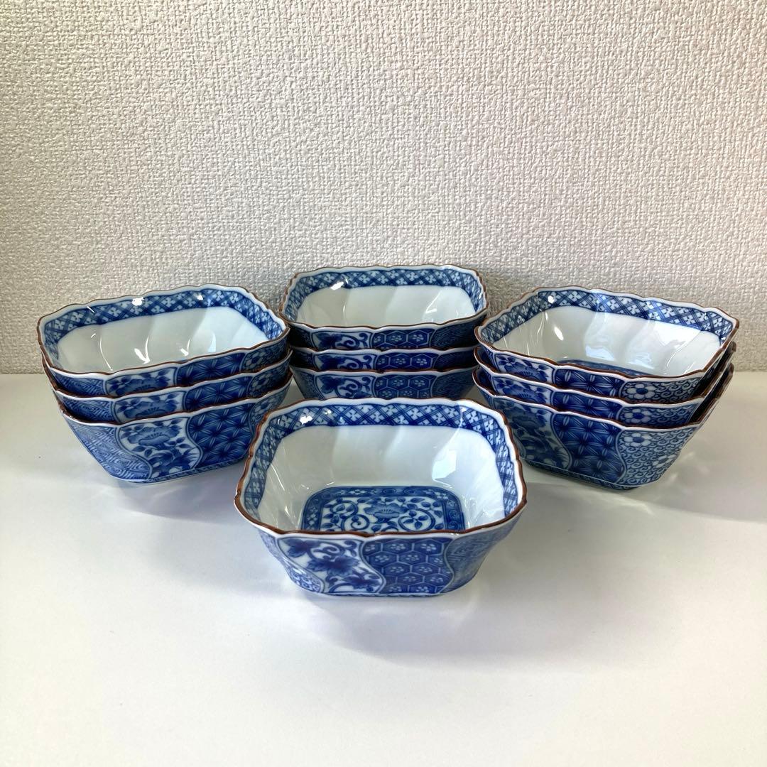 美濃焼 龍峰窯 ねじり祥瑞 角小鉢揃 十客セット