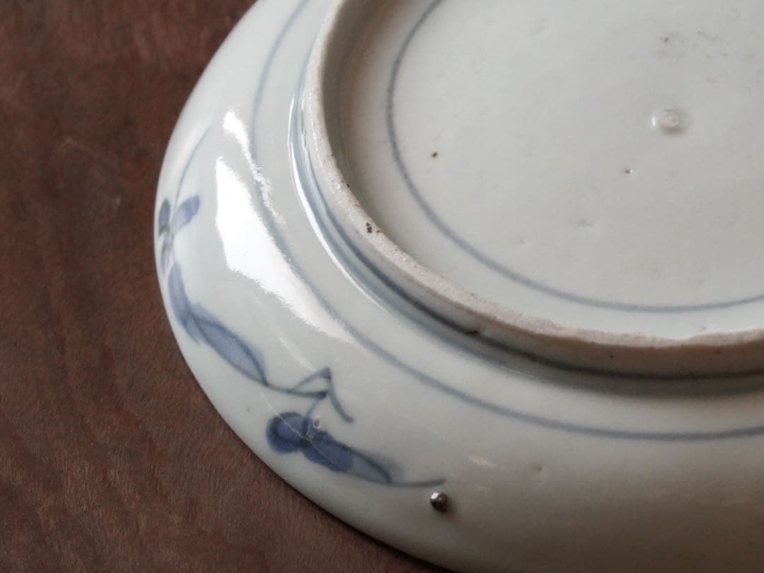 江戸時代　前期　古伊万里　藍九谷　染付　墨弾き縁　花鳥文　皿　小皿　飾皿　食器