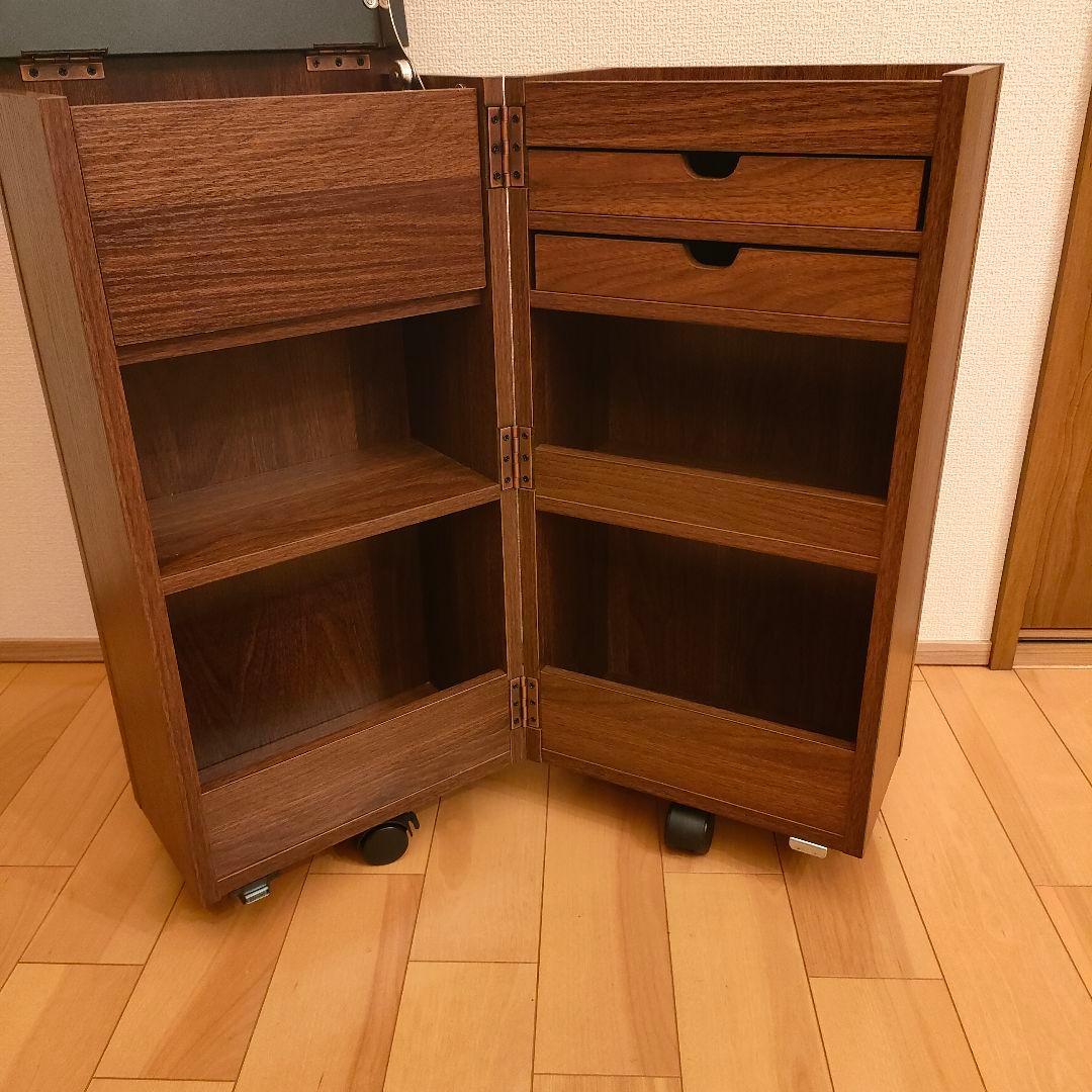 美品 ミラー付コスメワゴン ドレッサー 木目 大容量 収納