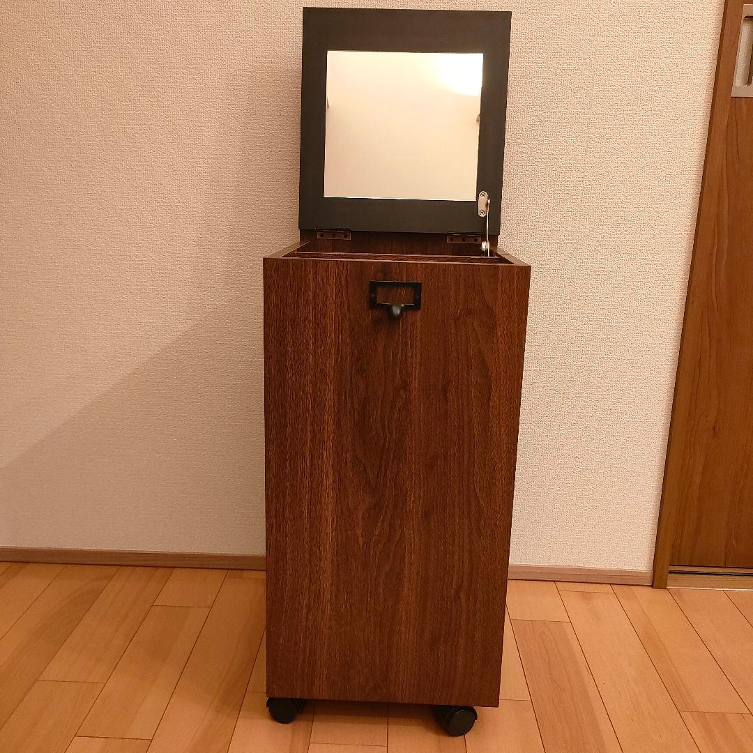 美品 ミラー付コスメワゴン ドレッサー 木目 大容量 収納