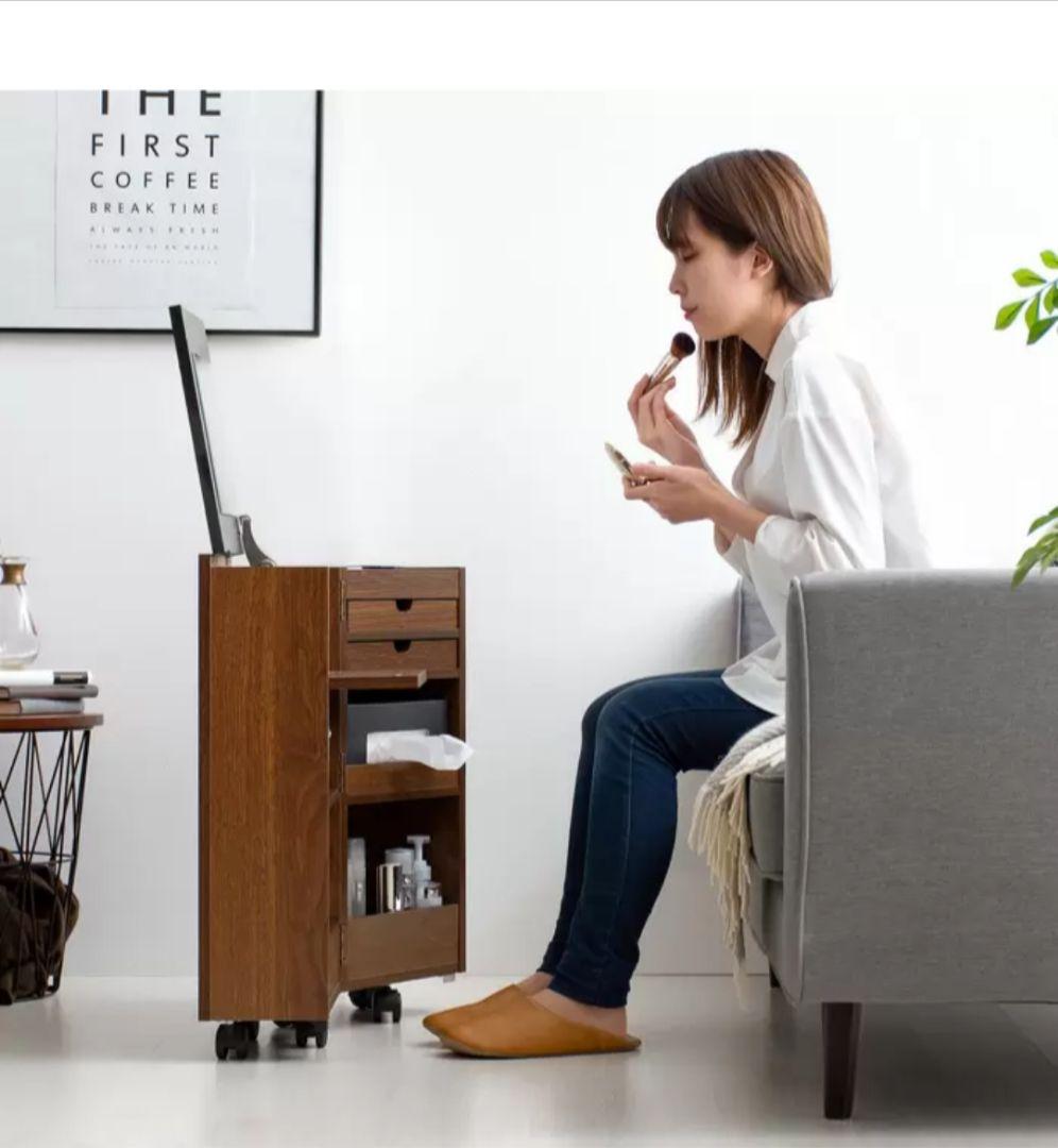 美品 ミラー付コスメワゴン ドレッサー 木目 大容量 収納