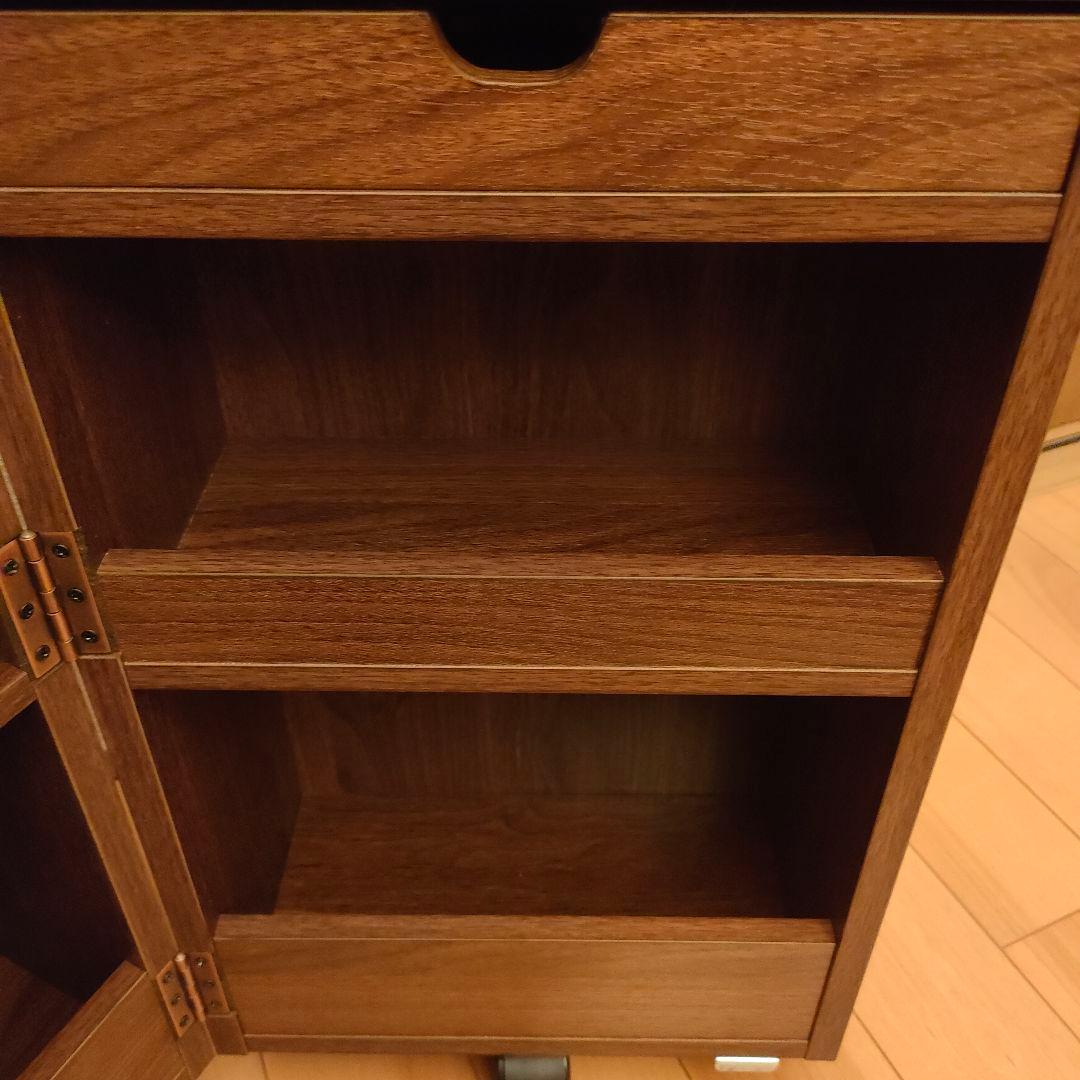 美品 ミラー付コスメワゴン ドレッサー 木目 大容量 収納