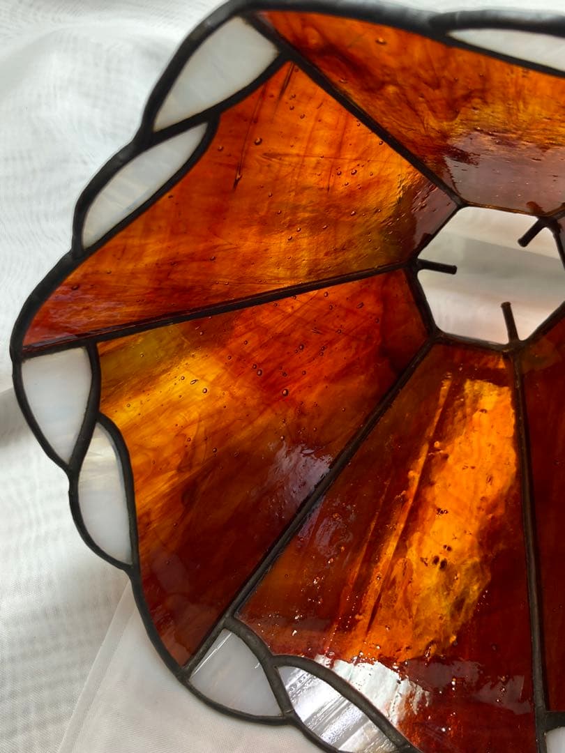 ステンドグラス　ランプ　気泡ガラス　琥珀色