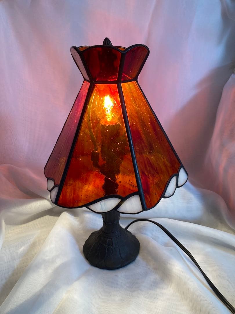 ステンドグラス　ランプ　気泡ガラス　琥珀色