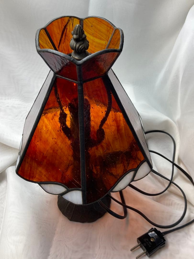 ステンドグラス　ランプ　気泡ガラス　琥珀色
