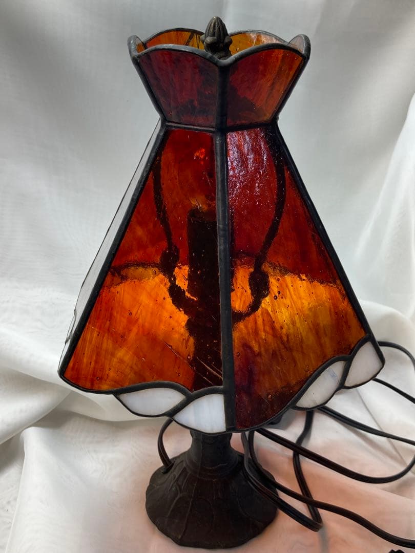 ステンドグラス　ランプ　気泡ガラス　琥珀色